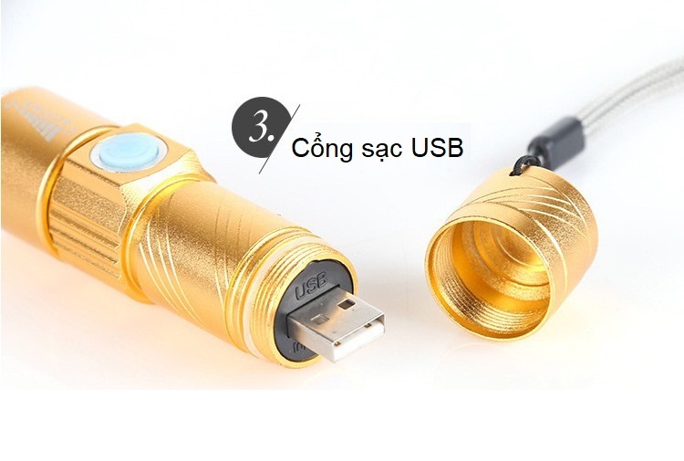 Đèn pin mini cầm tay siêu sáng, cổng sạc USB tiện dụng M5 ( Tặng kèm 03 nút kẹp cao su đa năng ngẫu nhiên