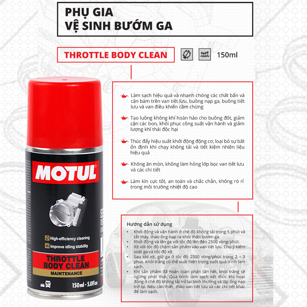 Phụ gia vệ sinh bướm ga xe ô tô - THROTTLE BODY CLEAN 150ml