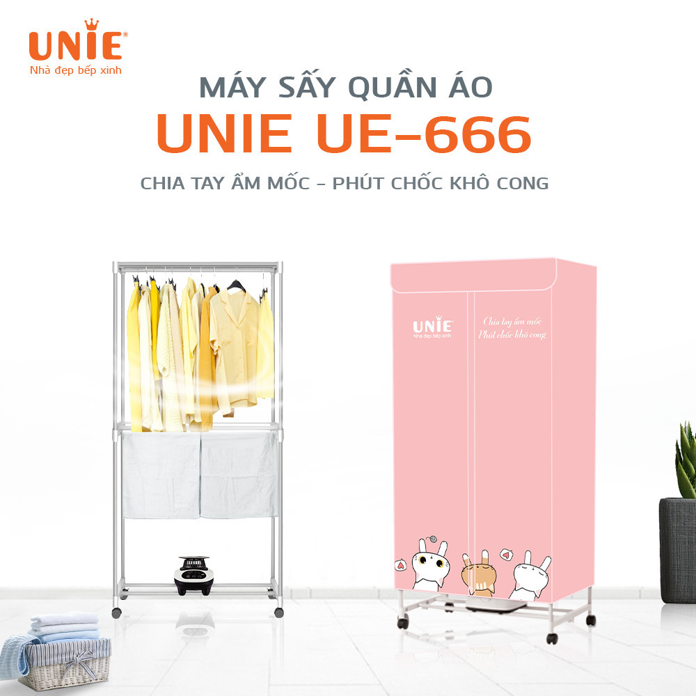 Tủ sấy quần áo 2 tầng Unie 666 ông suất 1500W đa chức năng bảo hành 1 năm