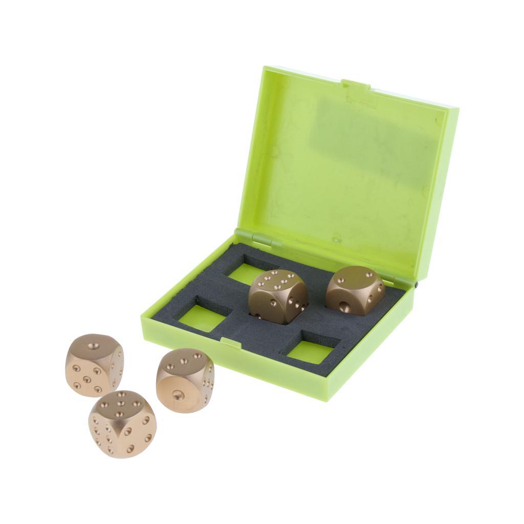 5pcs/set Gold Cube Dice Gift Role Play Games, fully aluminum alloy 6 sided spot dices with a storage box