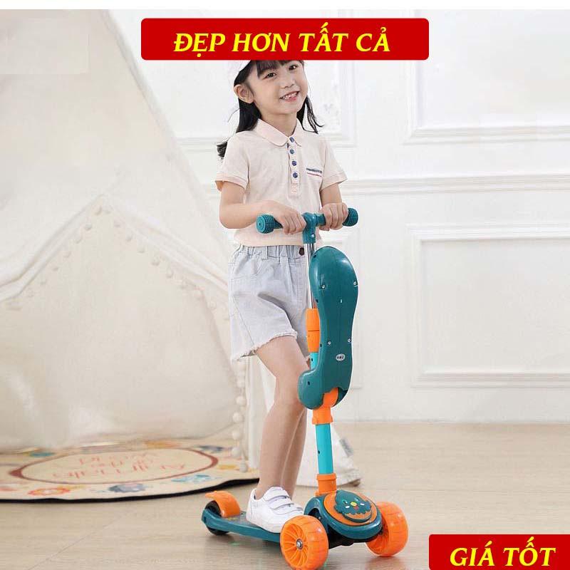 Xe Trượt Scooter Cho Trẻ Từ 3 Tuổi Trở Lên Kiêm Chòi Chân Có Nhạc, Có Đèn Led Phát Sáng, Chịu Lực Tốt, Siêu Đẹp