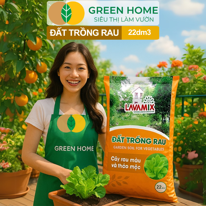 Đất Trồng Rau GreenHome, Bao 22dm3 (11kg), Hữu Cơ, Tiện Lợi, Đầy Đủ Dinh Dưỡng Cho Các Loại Rau, Củ, Quả