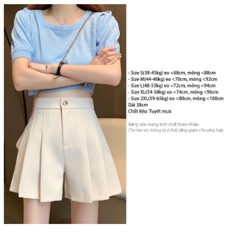 Quần short nữ cạp cao lưng thun ống rộng xếp ly đơn giản