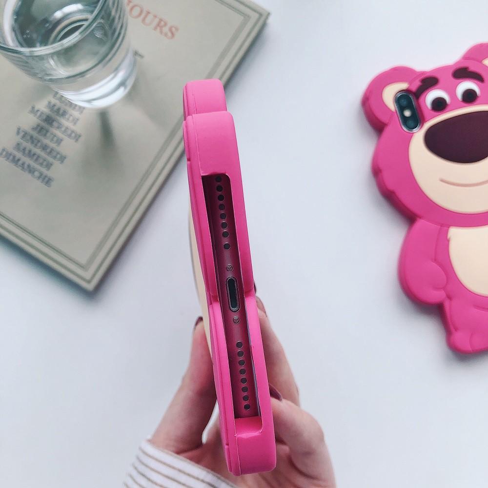Ốp điện thoại bảo vệ hình chú gấu màu dâu tây 3D dễ thương dành cho iPhone 6 6s 7 8 Plus X Xs Max Xr 11 Pro Max