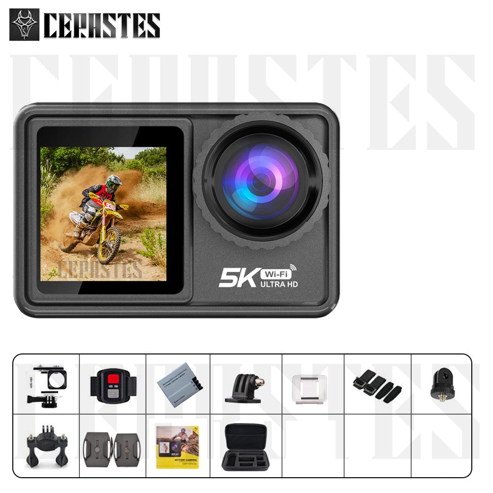Camera Hành Động CERASTES 5K 4K 60FPS EIS Có Thể Thay Đổi Ống Kính Zoom 48MP Ổn Định Điện Tử Camera WiFi Camera Hành Động Cho Vlog