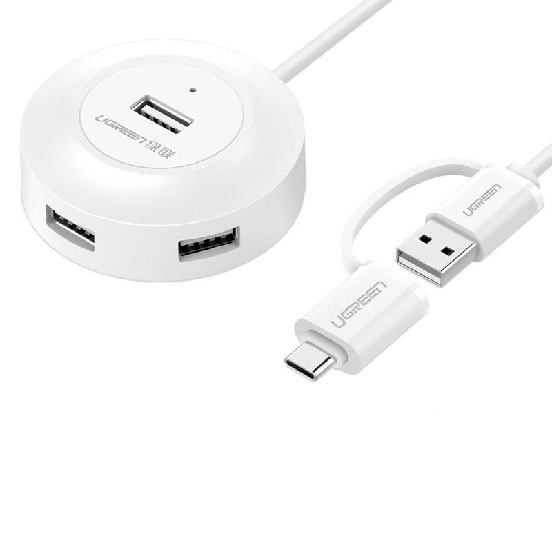 Ugreen UG40961CR106TK 0.5M Màu Trắng Bộ chuyển đổi TYPE C sang 4 USB 2.0 + nguồn MICRO USB hỗ trợ OTG TYPE C - HÀNG CHÍNH HÃNG