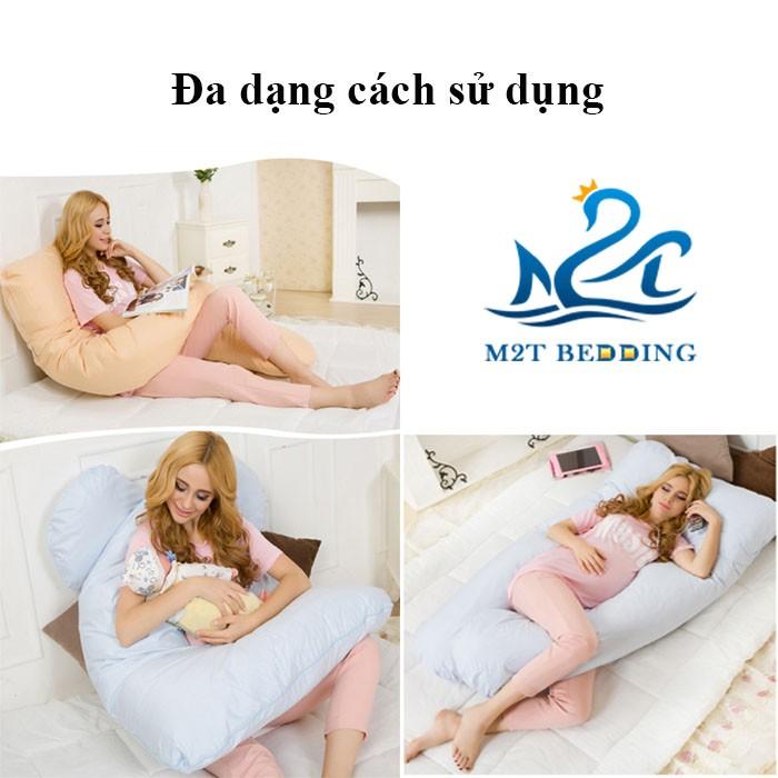 Gối bầu chữ U Cotton cao cấp M2T bedding, gối ôm dành cho bà bầu kích thước 75 x 140cm