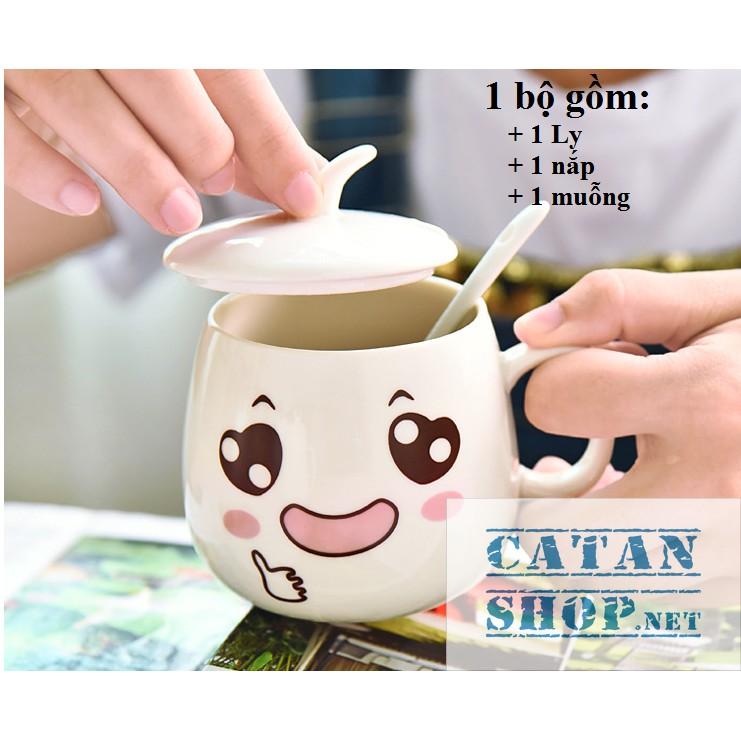 01 Ly cốc sứ có nắp hình biểu cảm siêu cute HK062