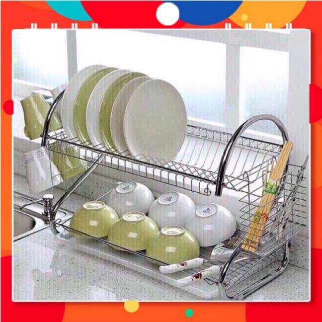 Kệ Đựng Chén Dĩa Inox 2 Tầng Chữ S