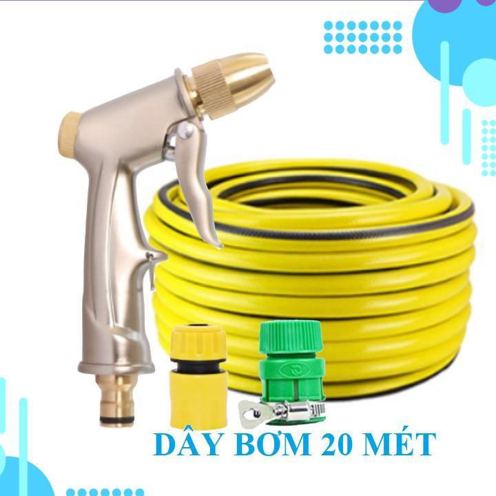 Bộ dây vòi xịt nước rửa xe, tưới cây . tăng áp 3 lần, loại 20m 206701-1 đầu đồng, cút, nối PE