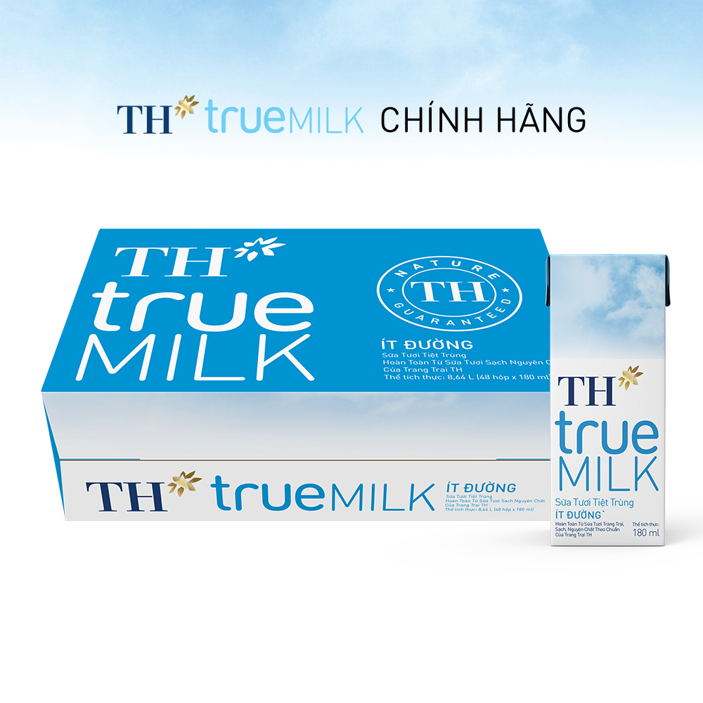 Thùng 48 hộp sữa tươi tiệt trùng ít đường TH True Milk 180ml (180ml x 48)