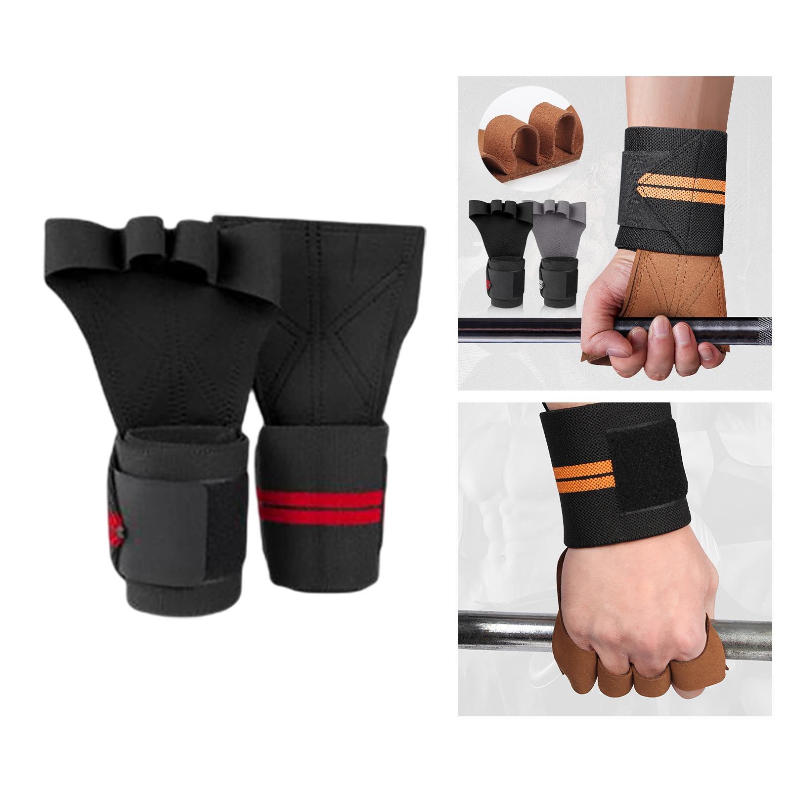 Weight Lifting Hand Grips Workout Pads with with Adjustable Wrist Support Wraps for Power Lifting Pull Up Fitness Gym