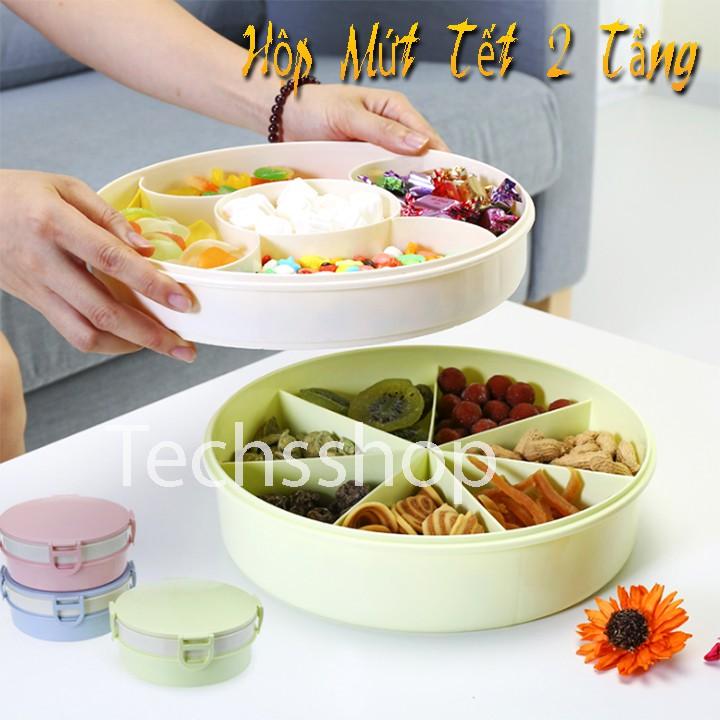 Hộp Mứt Tết 2 Tầng Với Nhiều Ngăn Đựng Bánh Kẹo Riêng Biệt Có Nắp Đậy Kín - Quà Tặng Tết 2021