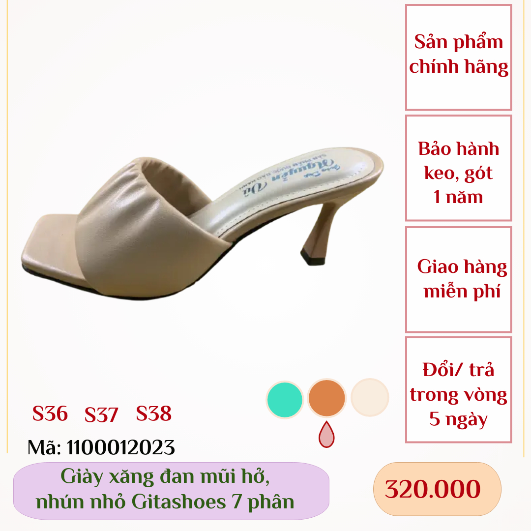 Dép cao gót gitashoes mũi hở, có nhún nhỏ, cao 7 phân - 1100012023