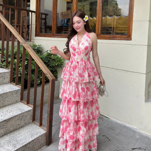 Đầm maxi Ruzimay Style Xếp Tầng Dáng Xòe Đi Biển R0300