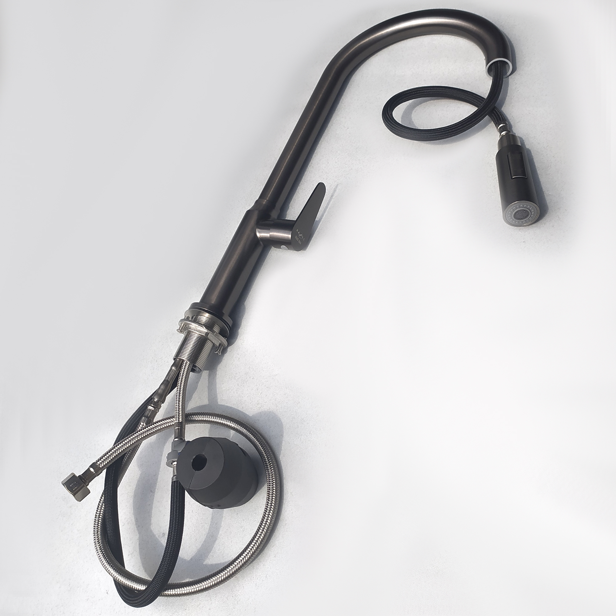 Bộ Chậu Rửa Chén Bát Inox Phủ Nano Có Chân KAZTA Kèm Vòi Nước Lạnh Đầu Dây Rút - Chậu 2 màu đen, xám, tặng Khay inox, thớt gỗ