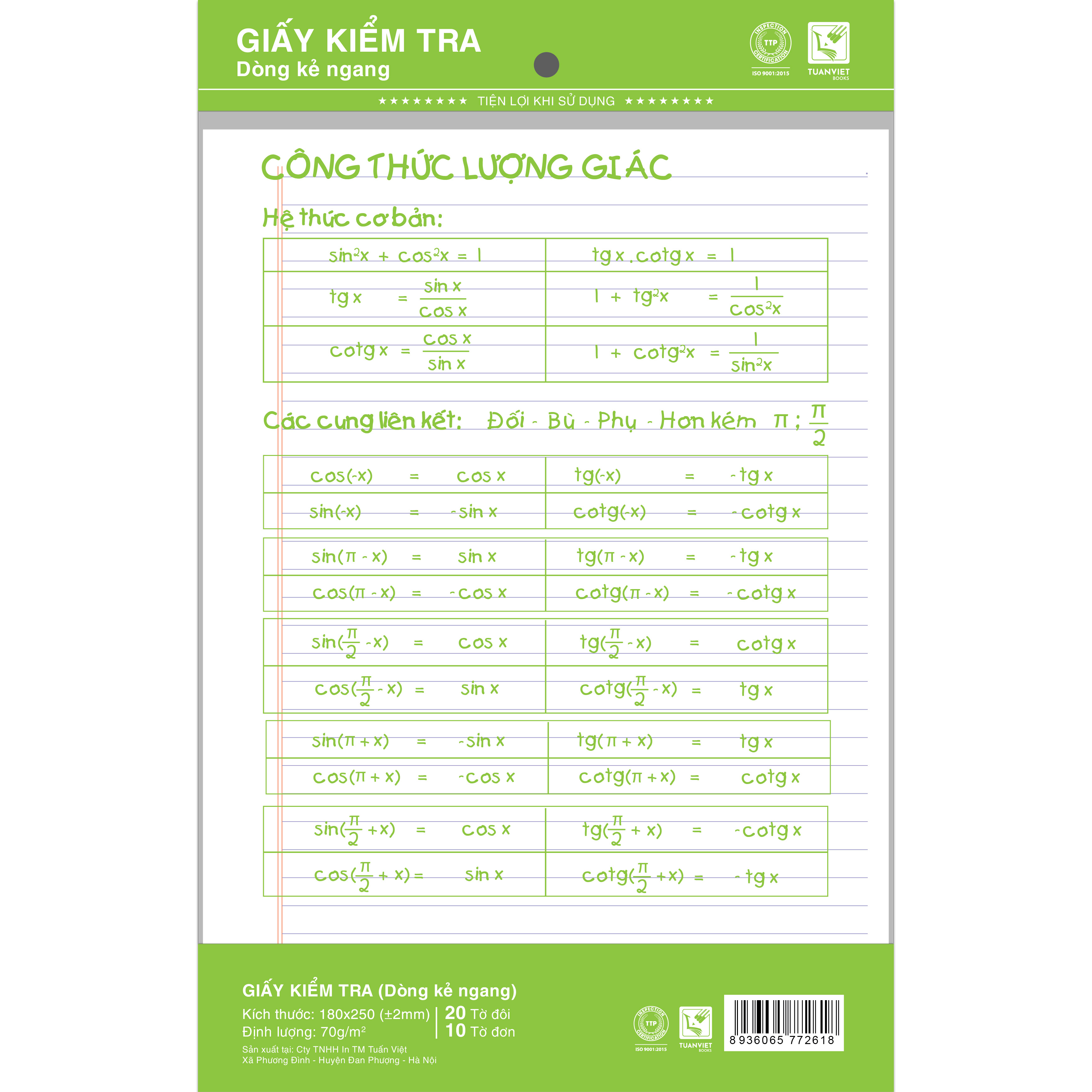 Giấy kiểm tra kẻ ngang không chấm TUANVIET BOOKS (1 túi - 30 tờ đôi + đơn)