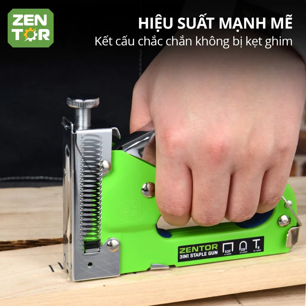 Súng bắn đinh ghim trợ lực 3in1 Zentor Cao Cấp - Máy bắn ghim gỗ, ghim dây điện, ghim cửa đa năng