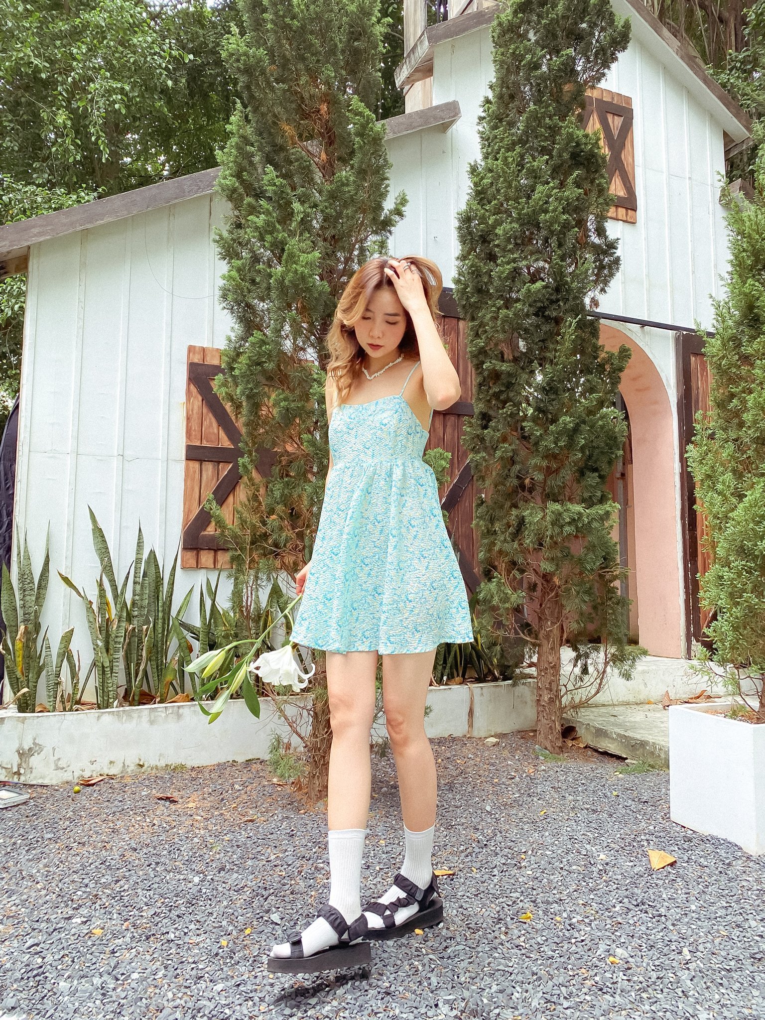 Đầm hai dây hoạ tiết hoa Botan Dress Gem Cloting SP060686