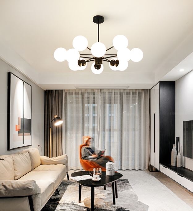 Đèn chùm PIROY 12 bóng cao cấp trang trí nhà cửa hiện đại, sang trọng - Kèm bóng LED chuyên dụng.