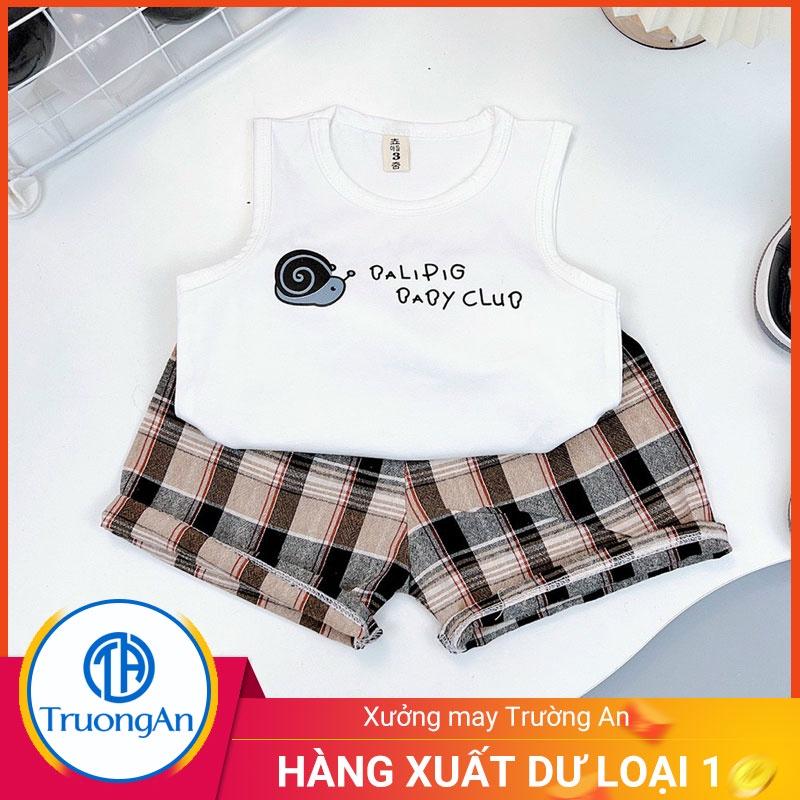 Bộ bé trai quần kẻ sọc, áo ba lỗ cotton