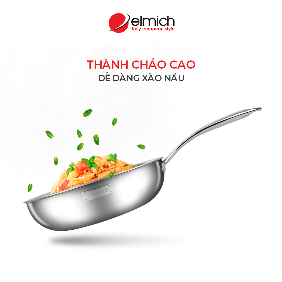 Chảo Xào Sâu Lòng 3 Lớp inox 304 Liền Đáy ELMICH TRI-MAX - Hàng Chính Hãng
