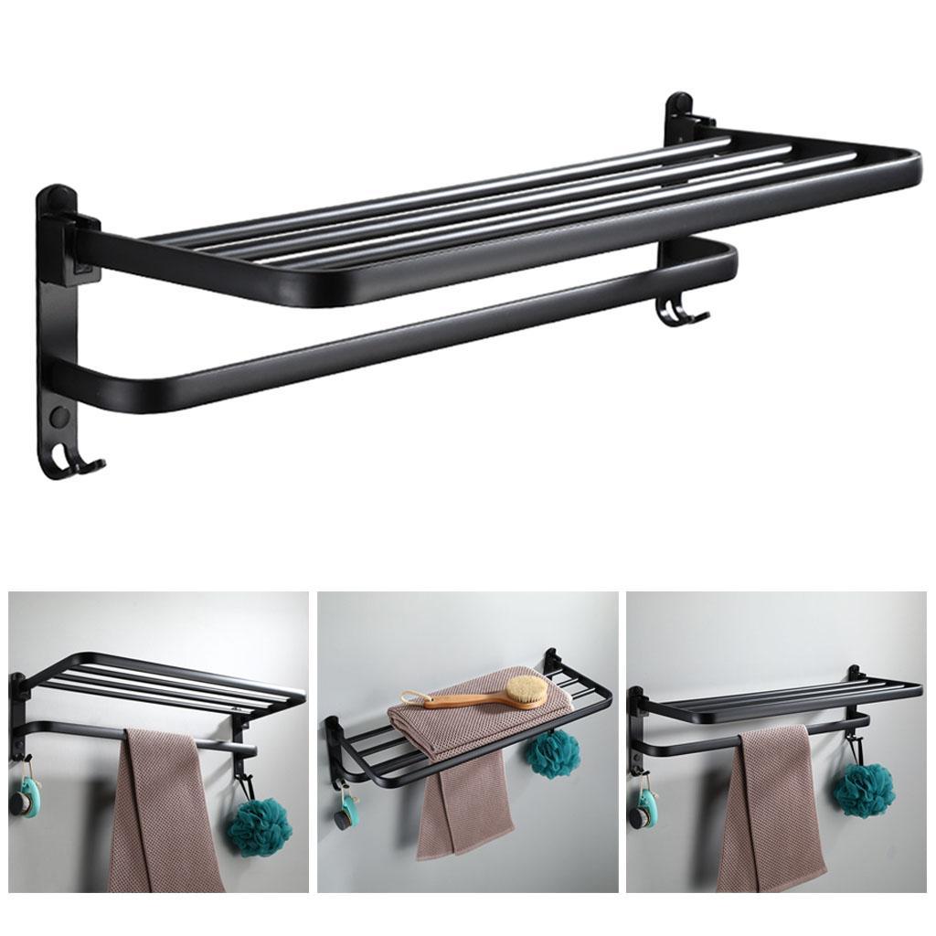 Towel Rack Modern Towel Shelf Wall Mounted Folding w/ Towel Bar Hanger