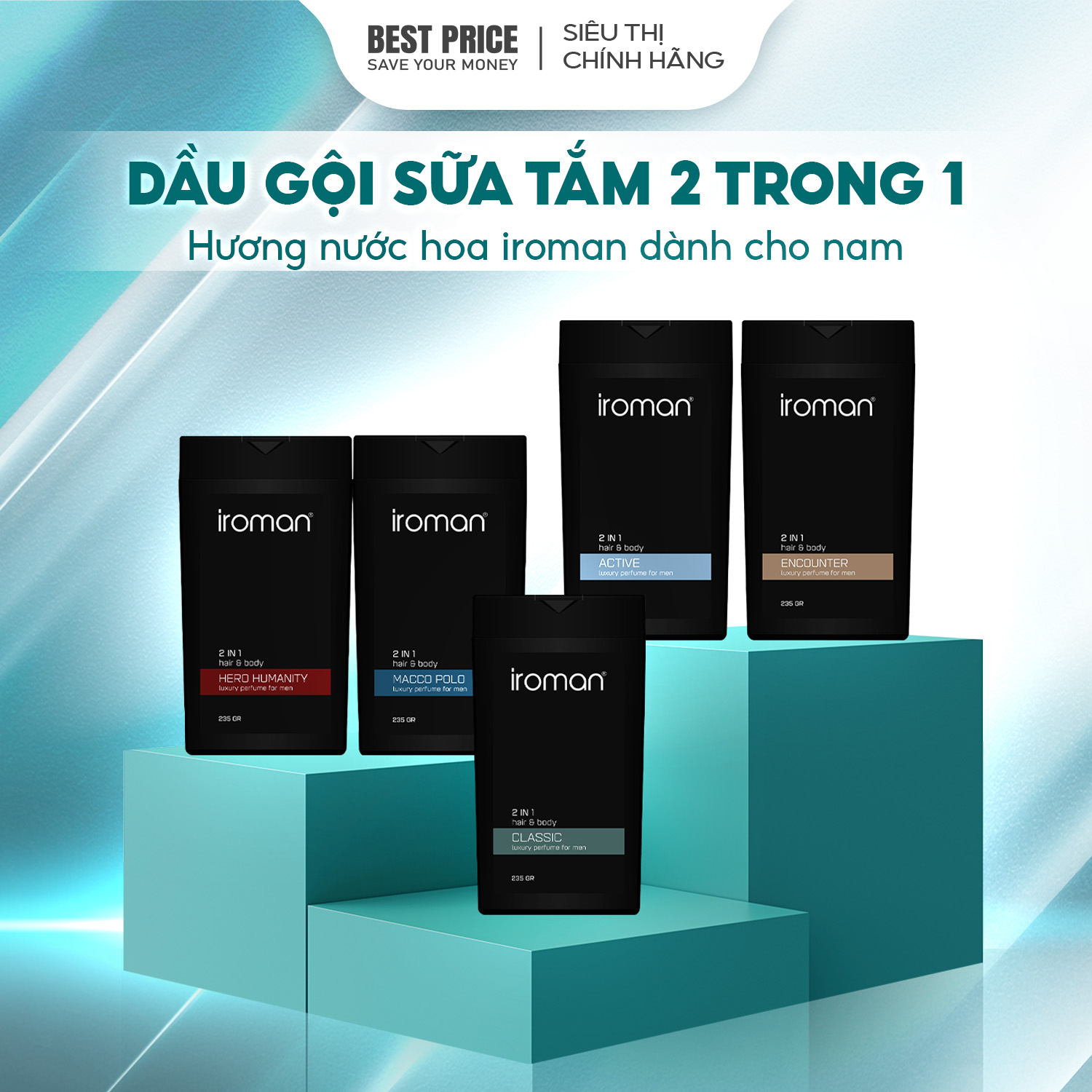 Combo 3 chai tắm gội 2in1 Iroman hương nước hoa cho nam thơm lâu ngăn giàu giảm rụng 705G