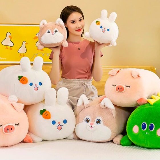 Thú nhồi bông ôm ngủ hình thỏ, khủng long, cáo hồng đáng yêu - Size từ 50cm đến 90cm - Quà tặng gấu bông thỏ lông mịn cho bé