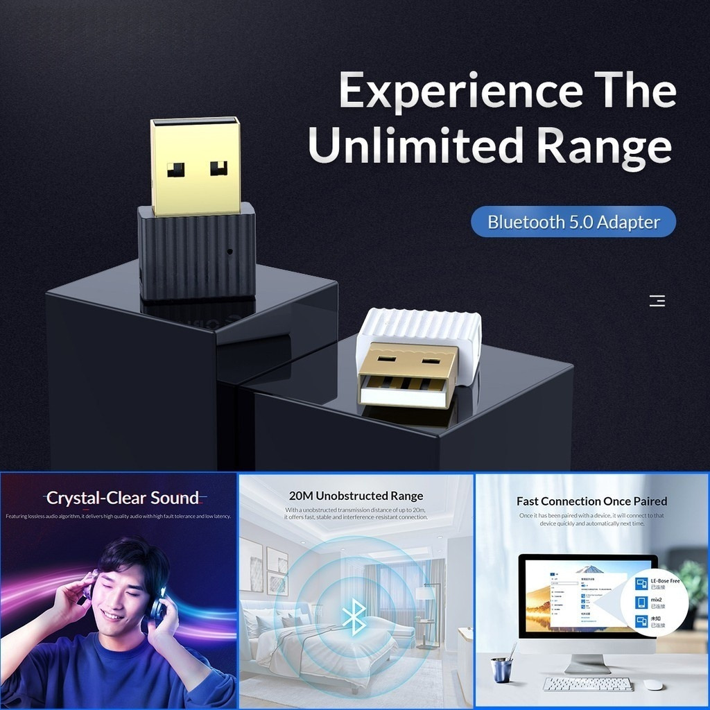 Thiết Bị Kết Nối Bluetooth 5.0 Qua USB BTA-508 Màu Đen - Hàng Chính Hãng