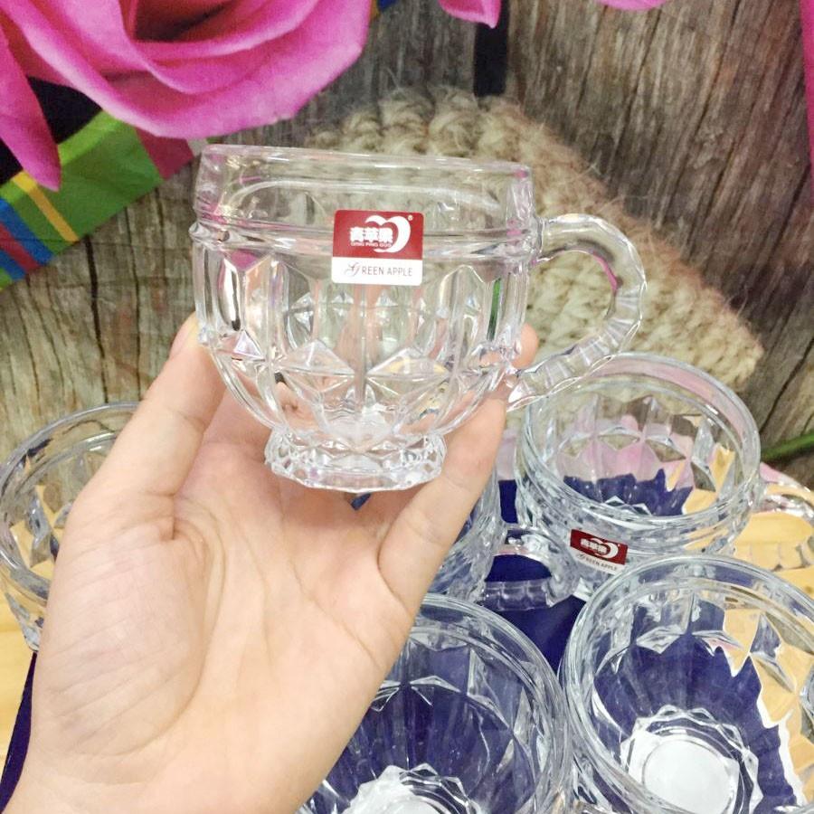 Bộ 6 cốc thủy tinh quai trắng tinh khôi