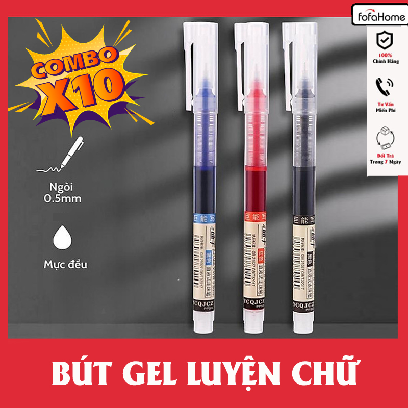 Combo 10 Bút Gel Nước Dạng Mực Lỏng Đầu Kim 3 Điểm 0.5mm Thiết Kế Đơn Giản Ống Mực Lớn Màu Xanh