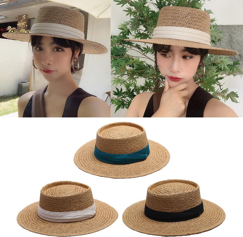 Womens Straw Hat Boater Sun Hat Foldable UV Protection Bucket Fedora Hats Cap