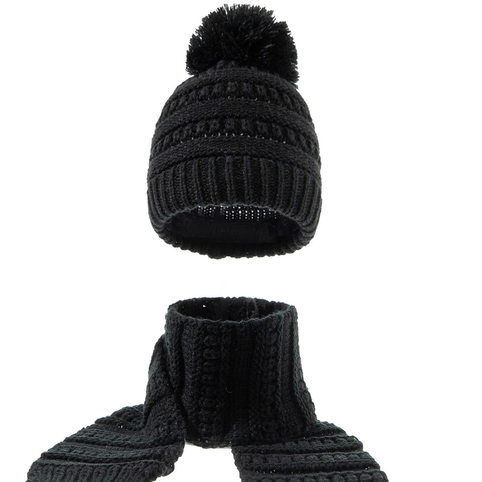 Flameer 2Pcs Baby Winter Warm Hat Kids Solid Color Knit Beanie Scarf Set