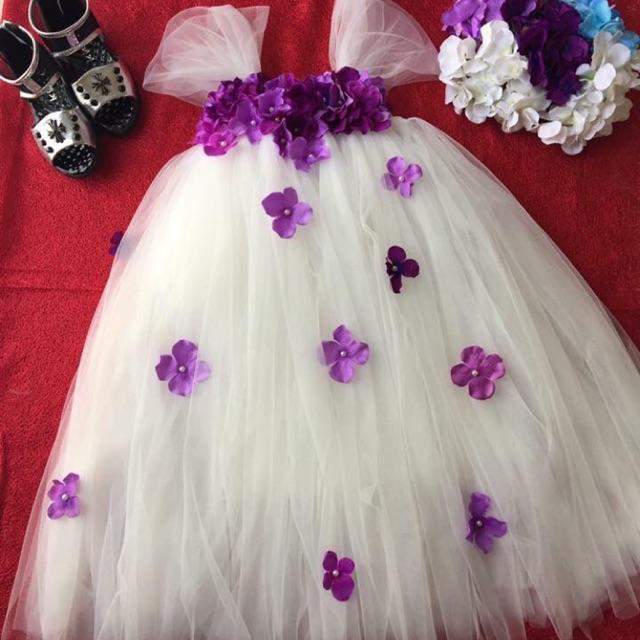 Đầm cho bé ️Đầm tutu trắng tú cầu tím