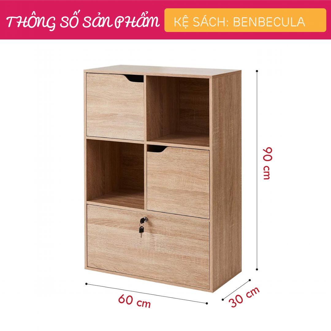 Kệ sách, kệ trang trí gỗ hiện đại SMLIFE Benbecula | Gỗ MDF dày 17mm chống ẩm | D60xR30xC90cm