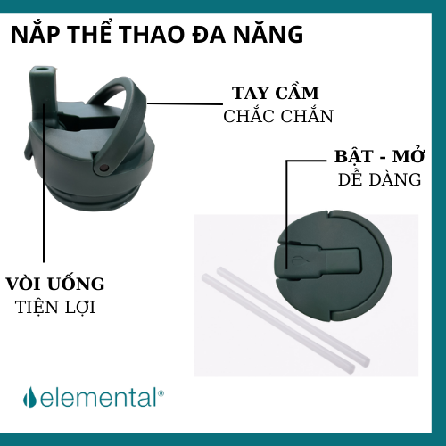 Bình giữ nhiệt elemental Pop màu xanh lá 414ml, inox 304, giữ nhiệt tốt, FDA Hoa Kì, bình đa năng có kèm ống hút cho bé đi học