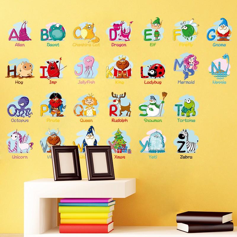 Sticker Decal dán tường 24 CHỮ CÁI VÀ TỪ VỰNG TIẾNG ANH - XH6221