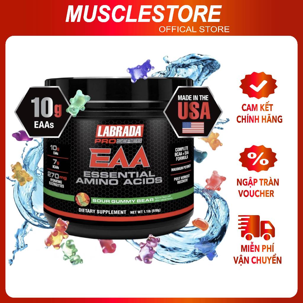 Eaa Essential Amino Acid - Labrada 30 Lần Dùng, Phục Hồi, Tăng Cơ, Sức Mạnh, Sức Bền, 17G Eaa Bcaa 275Mg Điện Giải - Blueberry
