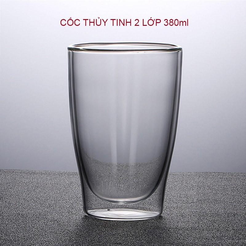 CỐC - LY THỦY TINH 2 LỚP CÁCH NHIỆT, GIỮ NHIỆT UỐNG TRÀ, SỮA, CAFE 380ML