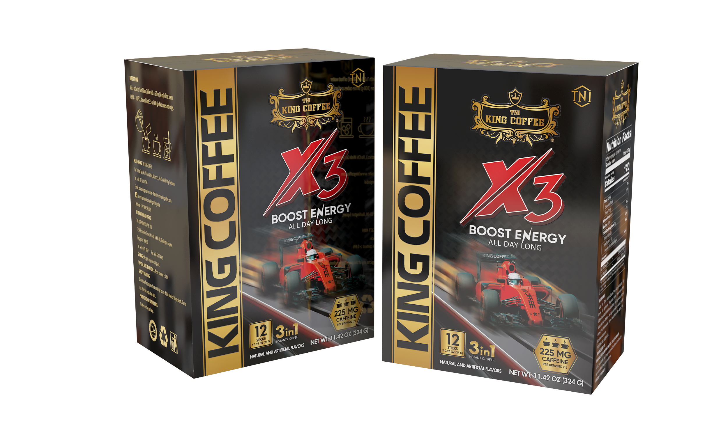 King Coffee Cà Phê Hòa Tan 3 in 1 X3 - Hộp 324g - Hàm lượng caffeine gấp 3 lần thông thường