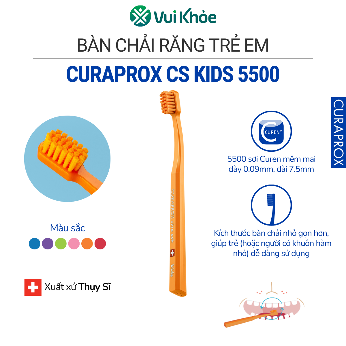 Bàn chải trẻ em Curaprox CS Kids 5500 Ultra Soft | Vỉ 1 cây | Mã SP 73300311