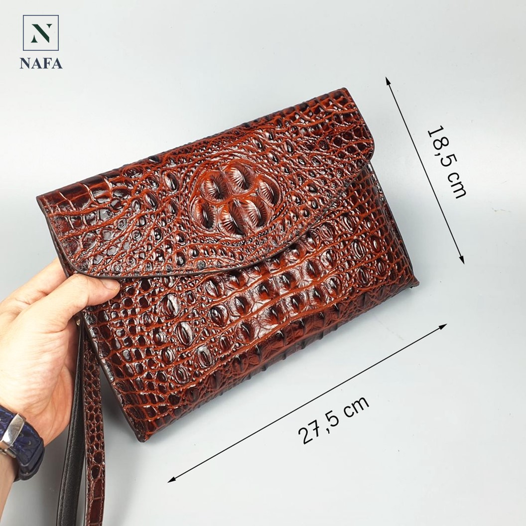Clutch cầm tay, ví cầm tay nam da bò vân cá sấu NAFA CL142 cao cấp, sang trọng