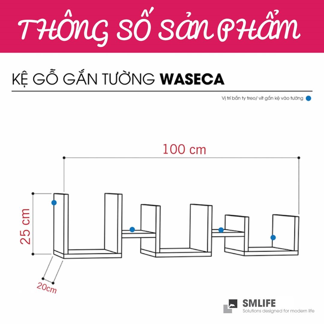 Kệ gỗ treo tường trang trí hiện đại SMLIFE Waseca  | Gỗ MDF dày 17mm chống ẩm | D100xR20xC25cm