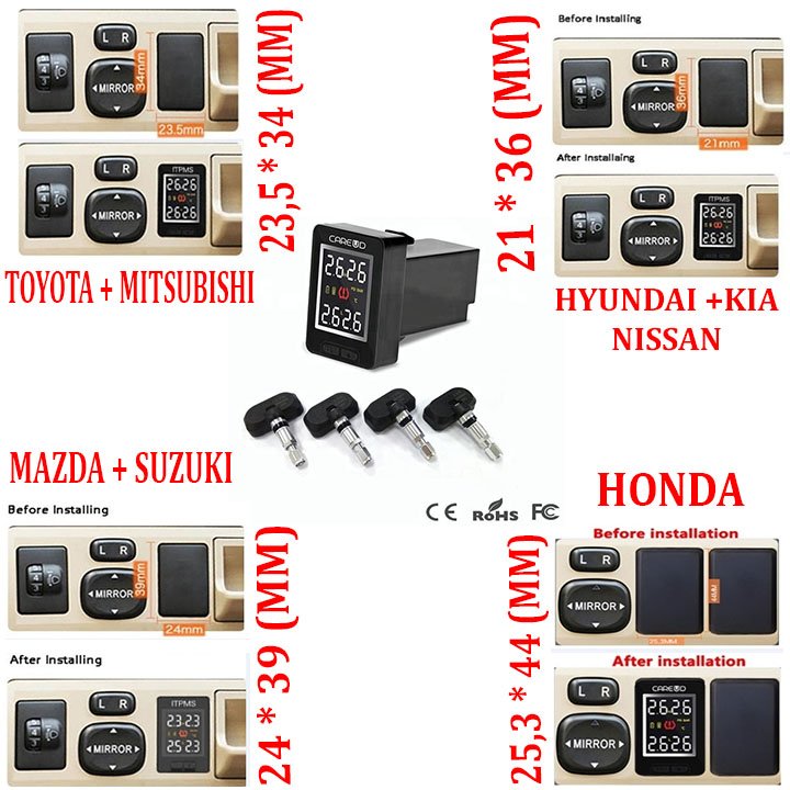 Cảm biến áp suất lốp trong cao cấp thương hiệu Careud dành cho các hãng xe - Cảnh báo áp suất, chính xác: ±1.5PSI - Điện áp: 8-16V - Hàng Nhập Khẩu