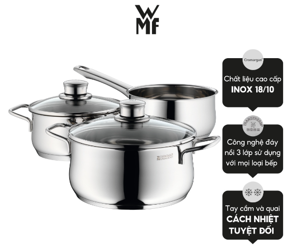 Bộ Nồi Đáy Từ 3 Lớp WMF Diadem Plus 3 Món Nguyên Khối- 0730299990