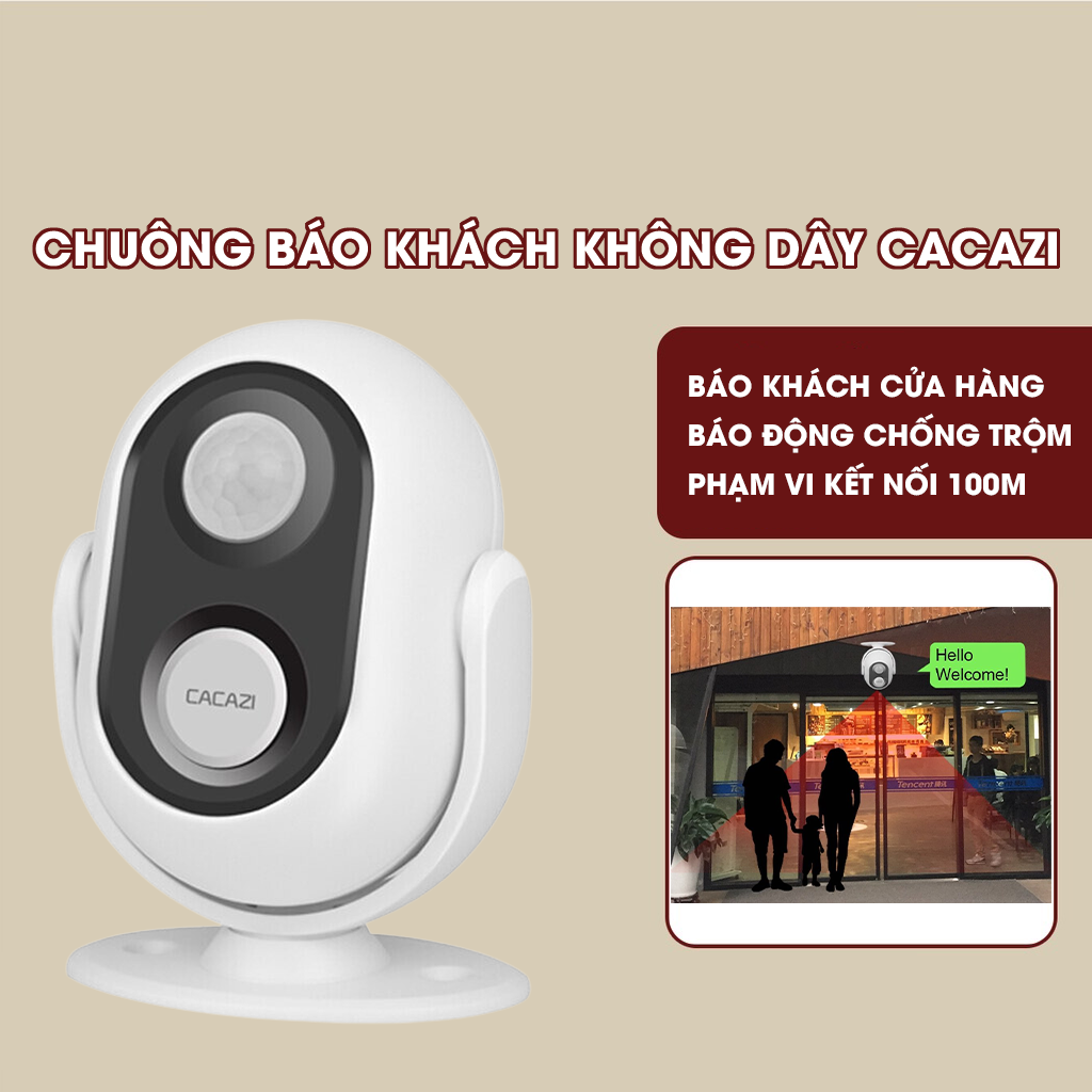 Chuông báo khách tự động CACAZI V037, báo động chống trộm, dùng cảm biến hồng ngoại dành cho cửa hàng và siêu thị