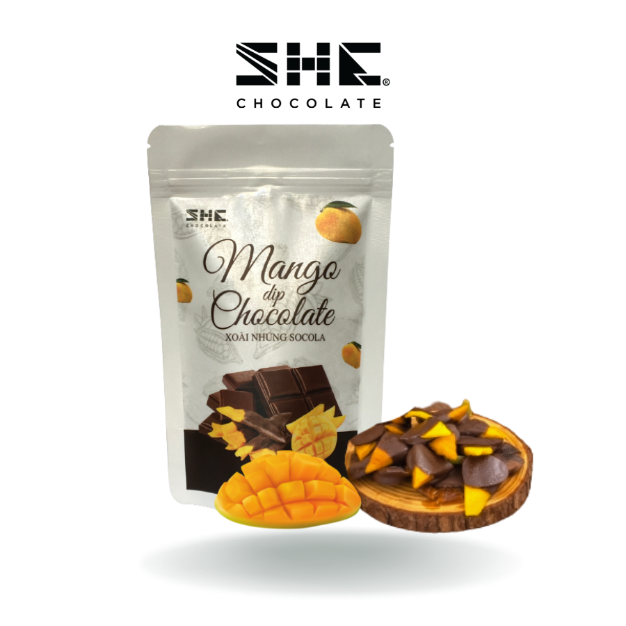 Xoài nhúng Socola - Túi 50g - SHE Chocolate - Bổ sung năng lượng, đa dạng vị giác. Quà tặng sức khỏe, quà tặng người thân, dịp lễ, thích hợp ăn vặt