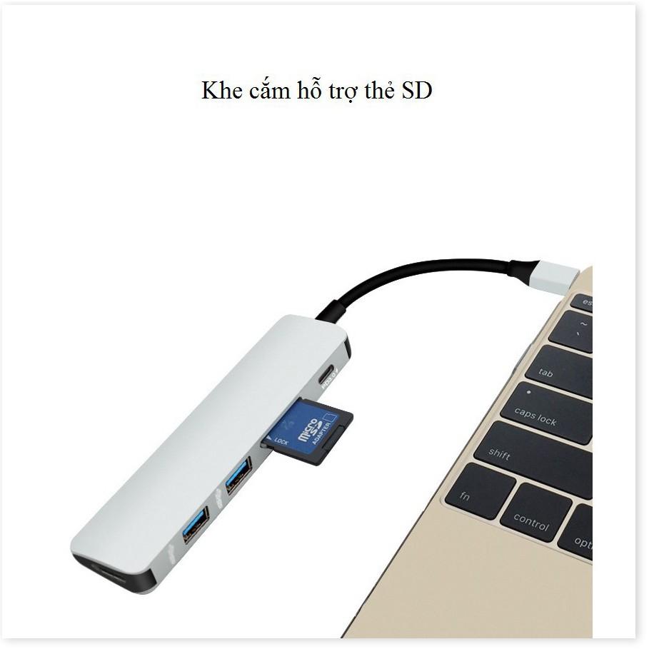 Bộ Hub USB Type C cho Macbook 1 ra 6 hỗ trợ truyền tải dữ liệu 3.0 và xuất video 4K HDMI