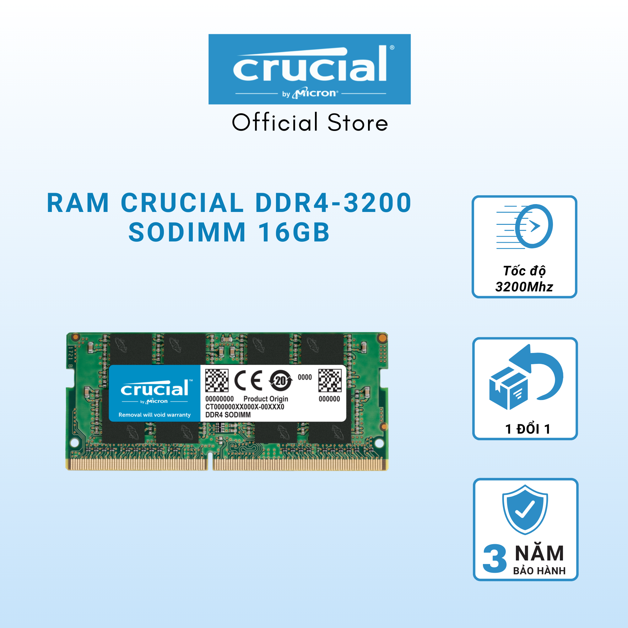 Ram Laptop Crucial DDR4 16GB Bus 3200MHz CL22 1.2v CT16G4SFS832A - HÀNG CHÍNH HÃNG